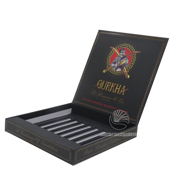 Handmade hinged black cardboard cigar packaging box